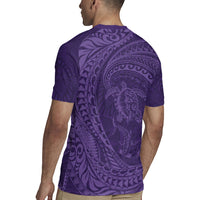 Hawaiian Turtle and Shark Rugby Jersey Kakau Tribal with Polynesian Pattern Purple Color LT03 - Polynesian Pride