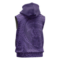 Hawaiian Turtle and Shark Sleeveless Hoodie Kakau Tribal with Polynesian Pattern Purple Color LT03 - Polynesian Pride