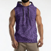 Hawaiian Turtle and Shark Sleeveless Hoodie Kakau Tribal with Polynesian Pattern Purple Color LT03 - Polynesian Pride