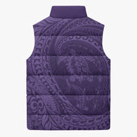 Hawaiian Turtle and Shark Sleeveless Puffer Jacket Kakau Tribal with Polynesian Pattern Purple Color LT03 - Polynesian Pride