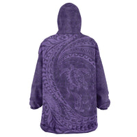 Hawaiian Turtle and Shark Wearable Blanket Hoodie Kakau Tribal with Polynesian Pattern Purple Color LT03 - Polynesian Pride