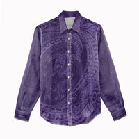 Hawaiian Turtle and Shark Women Casual Shirt Kakau Tribal with Polynesian Pattern Purple Color LT03 - Polynesian Pride