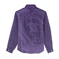 Hawaiian Turtle and Shark Women Casual Shirt Kakau Tribal with Polynesian Pattern Purple Color LT03 - Polynesian Pride