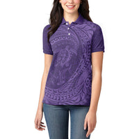 Hawaiian Turtle and Shark Women Polo Shirt Kakau Tribal with Polynesian Pattern Purple Color LT03 - Polynesian Pride