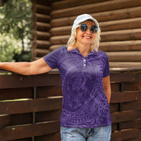 Hawaiian Turtle and Shark Women Polo Shirt Kakau Tribal with Polynesian Pattern Purple Color LT03 - Polynesian Pride