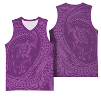 Hawaiian Turtle and Shark Basketball Jersey Kakau Tribal with Polynesian Pattern Pink Color LT03 - Polynesian Pride