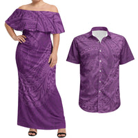 Hawaiian Turtle and Shark Couples Matching Off Shoulder Maxi Dress and Hawaiian Shirt Kakau Tribal with Polynesian Pattern Pink Color LT03 Pink - Polynesian Pride