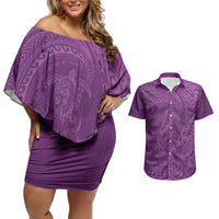 Hawaiian Turtle and Shark Couples Matching Off Shoulder Short Dress and Hawaiian Shirt Kakau Tribal with Polynesian Pattern Pink Color LT03 Pink - Polynesian Pride