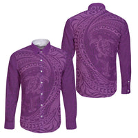 Hawaiian Turtle and Shark Family Matching Short Sleeve Bodycon Dress and Hawaiian Shirt Kakau Tribal with Polynesian Pattern Pink Color LT03 Dad's Shirt - Long Sleeve Pink - Polynesian Pride