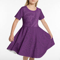 Hawaiian Turtle and Shark Kid Short Sleeve Dress Kakau Tribal with Polynesian Pattern Pink Color LT03 - Polynesian Pride