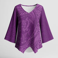 Hawaiian Turtle and Shark Kimono Sleeve Blouse Kakau Tribal with Polynesian Pattern Pink Color LT03 Female Pink - Polynesian Pride