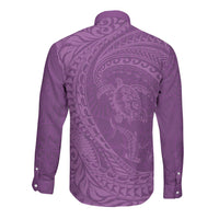 Hawaiian Turtle and Shark Long Sleeve Button Shirt Kakau Tribal with Polynesian Pattern Pink Color LT03 - Polynesian Pride