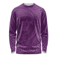 Hawaiian Turtle and Shark Long Sleeve Shirt Kakau Tribal with Polynesian Pattern Pink Color LT03 Unisex Pink - Polynesian Pride