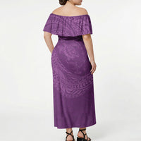 Hawaiian Turtle and Shark Off Shoulder Maxi Dress Kakau Tribal with Polynesian Pattern Pink Color LT03 - Polynesian Pride