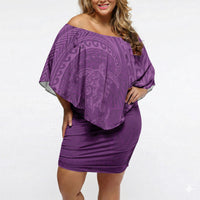Hawaiian Turtle and Shark Off Shoulder Short Dress Kakau Tribal with Polynesian Pattern Pink Color LT03 Women Pink - Polynesian Pride