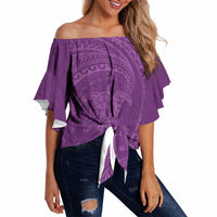 Hawaiian Turtle and Shark Off Shoulder Wrap Waist Top Kakau Tribal with Polynesian Pattern Pink Color LT03 Pink - Polynesian Pride