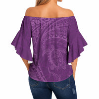 Hawaiian Turtle and Shark Off Shoulder Wrap Waist Top Kakau Tribal with Polynesian Pattern Pink Color LT03 - Polynesian Pride