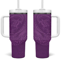 Hawaiian Turtle and Shark Tumbler With Handle Kakau Tribal with Polynesian Pattern Pink Color LT03 One Size: 40 oz Pink - Polynesian Pride