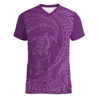 Hawaiian Turtle and Shark Women V-Neck T-Shirt Kakau Tribal with Polynesian Pattern Pink Color LT03 Female Pink - Polynesian Pride