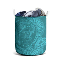 Hawaiian Turtle and Shark Laundry Basket Kakau Tribal with Polynesian Pattern Turquoise Color LT03 - Polynesian Pride