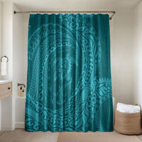 Hawaiian Turtle and Shark Bathroom Set Kakau Tribal with Polynesian Pattern Turquoise Color LT03 Shower Curtain Only Turquoise - Polynesian Pride