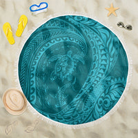 Hawaiian Turtle and Shark Beach Blanket Kakau Tribal with Polynesian Pattern Turquoise Color LT03 One Size 150cm Turquoise - Polynesian Pride