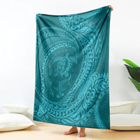 Hawaiian Turtle and Shark Blanket Kakau Tribal with Polynesian Pattern Turquoise Color LT03 - Polynesian Pride