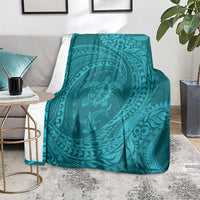 Hawaiian Turtle and Shark Blanket Kakau Tribal with Polynesian Pattern Turquoise Color LT03 - Polynesian Pride