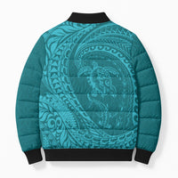Hawaiian Turtle and Shark Bomber Puffer Jacket Kakau Tribal with Polynesian Pattern Turquoise Color LT03 - Polynesian Pride