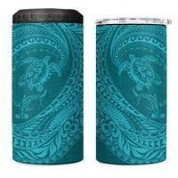 Hawaiian Turtle and Shark 4 in 1 Can Cooler Tumbler Kakau Tribal with Polynesian Pattern Turquoise Color LT03 One Size: 16 oz Turquoise - Polynesian Pride