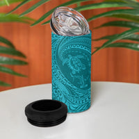 Hawaiian Turtle and Shark 4 in 1 Can Cooler Tumbler Kakau Tribal with Polynesian Pattern Turquoise Color LT03 - Polynesian Pride