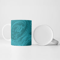 Hawaiian Turtle and Shark Ceramic Mug Kakau Tribal with Polynesian Pattern Turquoise Color LT03 - Polynesian Pride