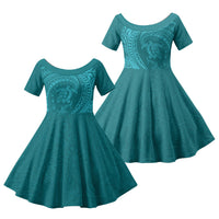 Hawaiian Turtle and Shark Family Matching Tank Maxi Dress and Hawaiian Shirt Kakau Tribal with Polynesian Pattern Turquoise Color LT03 Daughter's Dress Turquoise - Polynesian Pride