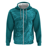 Hawaiian Turtle and Shark Hoodie Kakau Tribal with Polynesian Pattern Turquoise Color LT03 Zip Hoodie Turquoise - Polynesian Pride