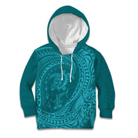 Hawaiian Turtle and Shark Kid Hoodie Kakau Tribal with Polynesian Pattern Turquoise Color LT03 Hoodie Turquoise - Polynesian Pride