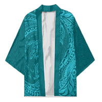 Hawaiian Turtle and Shark Kimono Kakau Tribal with Polynesian Pattern Turquoise Color LT03 Unisex Turquoise - Polynesian Pride