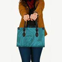 Hawaiian Turtle and Shark Leather Bag Kakau Tribal with Polynesian Pattern Turquoise Color LT03 - Polynesian Pride