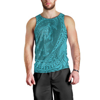 Hawaiian Turtle and Shark Men Tank Top Kakau Tribal with Polynesian Pattern Turquoise Color LT03 - Polynesian Pride