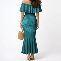 Hawaiian Turtle and Shark Mermaid Dress Kakau Tribal with Polynesian Pattern Turquoise Color LT03 - Polynesian Pride