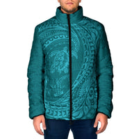 Hawaiian Turtle and Shark Padded Jacket Kakau Tribal with Polynesian Pattern Turquoise Color LT03 Men Turquoise - Polynesian Pride