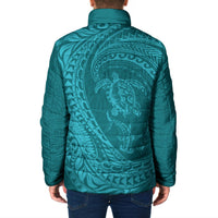 Hawaiian Turtle and Shark Padded Jacket Kakau Tribal with Polynesian Pattern Turquoise Color LT03 - Polynesian Pride