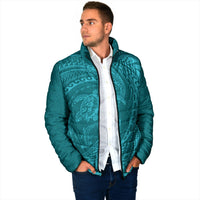 Hawaiian Turtle and Shark Padded Jacket Kakau Tribal with Polynesian Pattern Turquoise Color LT03 - Polynesian Pride