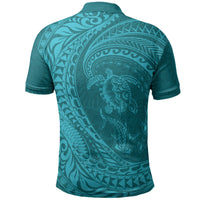 Hawaiian Turtle and Shark Polo Shirt Kakau Tribal with Polynesian Pattern Turquoise Color LT03 - Polynesian Pride