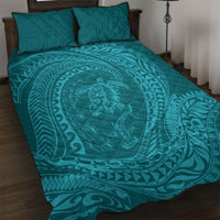 Hawaiian Turtle and Shark Quilt Bed Set Kakau Tribal with Polynesian Pattern Turquoise Color LT03 Turquoise - Polynesian Pride