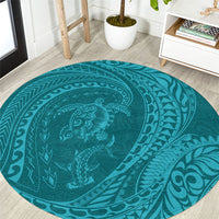 Hawaiian Turtle and Shark Round Carpet Kakau Tribal with Polynesian Pattern Turquoise Color LT03 Turquoise - Polynesian Pride