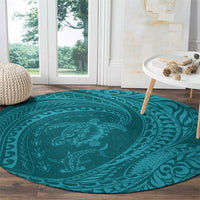 Hawaiian Turtle and Shark Round Carpet Kakau Tribal with Polynesian Pattern Turquoise Color LT03 - Polynesian Pride