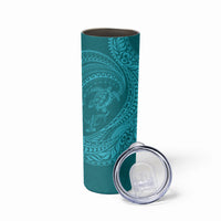 Hawaiian Turtle and Shark Skinny Tumbler Kakau Tribal with Polynesian Pattern Turquoise Color LT03 - Polynesian Pride