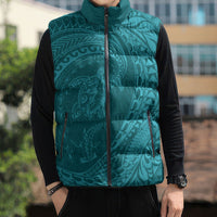 Hawaiian Turtle and Shark Sleeveless Puffer Jacket Kakau Tribal with Polynesian Pattern Turquoise Color LT03 - Polynesian Pride