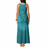 Hawaiian Turtle and Shark Tank Maxi Dress Kakau Tribal with Polynesian Pattern Turquoise Color LT03 - Polynesian Pride