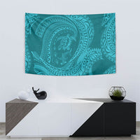 Hawaiian Turtle and Shark Tapestry Kakau Tribal with Polynesian Pattern Turquoise Color LT03 - Polynesian Pride